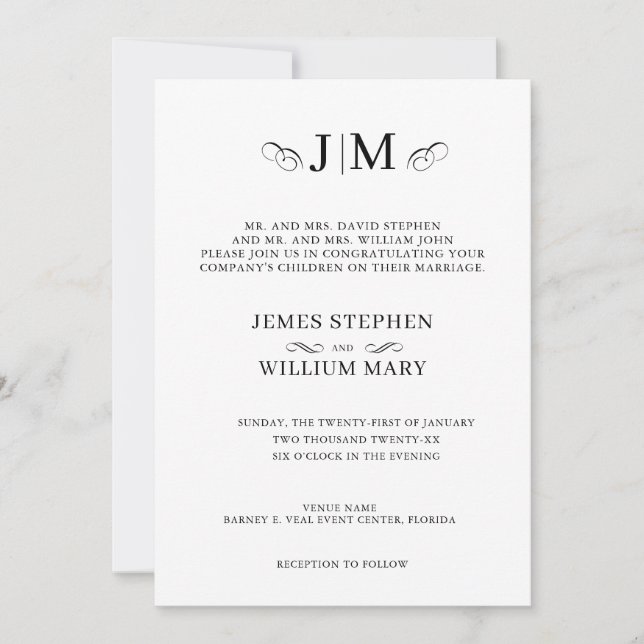 Classic Traditional Monogram Calligraphy Wedding Invitation (Front)
