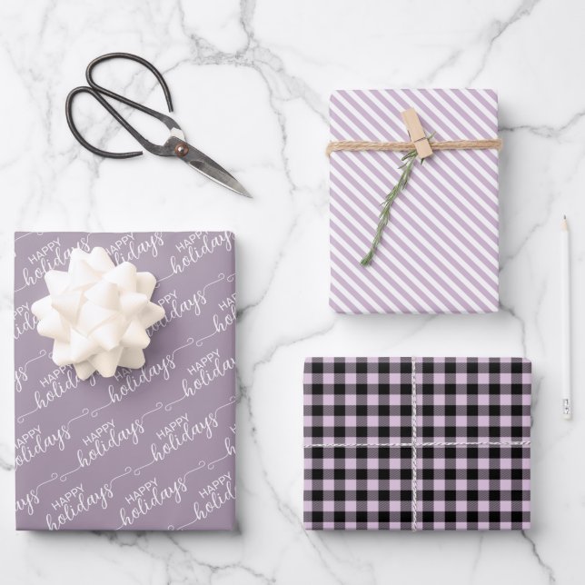 Classic Traditional Pink Violet Black Plaid Wrapping Paper Sheet (Front)