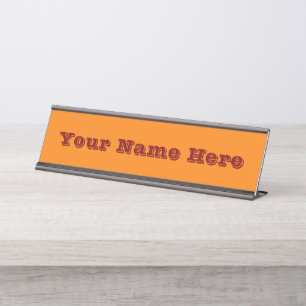 Classic Traditional Pumpkin Orange Solid Colour Desk Name Plate