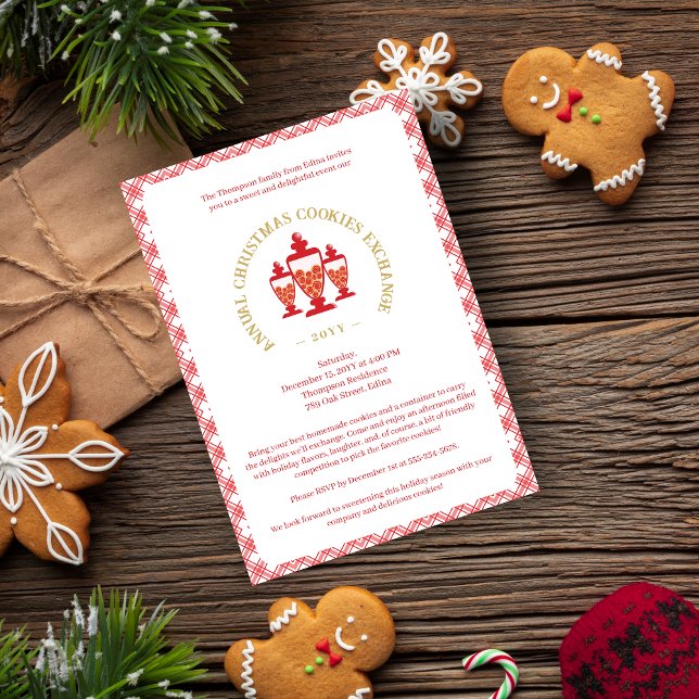 Classic Traditional Red Christmas Cookie Jar Invitation (Classic Traditional Red Christmas Cookie Jar Exchange Party Invitation with Envelope. )