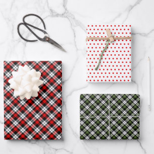 Classic Traditional Red Green Black White Gingham Wrapping Paper Sheet
