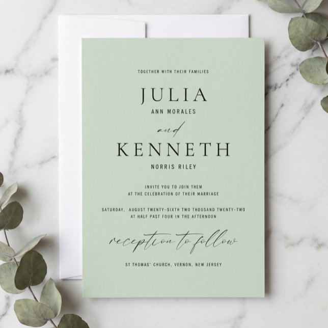 Classic Traditional Sage Green Wedding Invitation (Creator Uploaded)