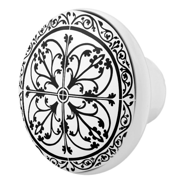 Classic Traditional Stylish Abstract Black & White Ceramic Knob (Right)
