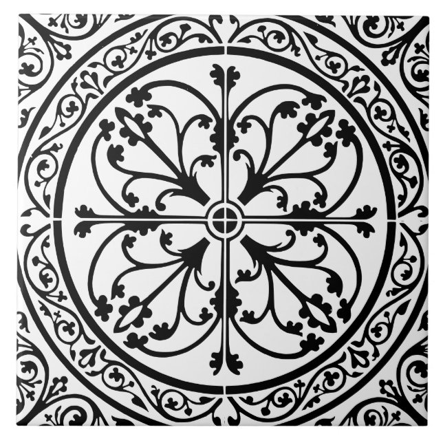 Classic Traditional Stylish Abstract Black & White Tile (Front)