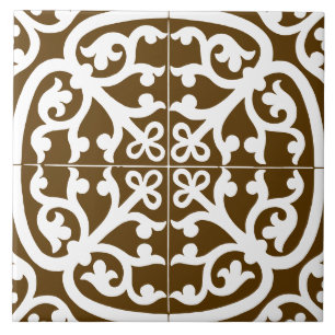 Classic Traditional Stylish Abstract Brown & White Tile