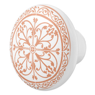 Classic Traditional Stylish Abstract Orange White Ceramic Knob