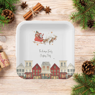Classic traditional watercolor family christmas  paper plate