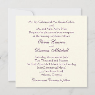 Classic Traditional Wedding Invitation - Purple
