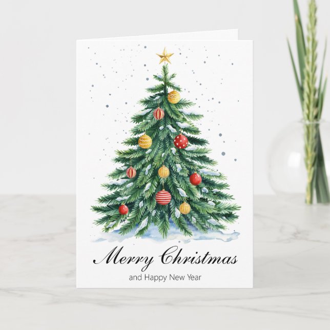 Classic Tree Merry Christmas Greeting Card (Front)