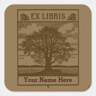 Classic Tree with Books Ex Libris Bookplate Square Sticker