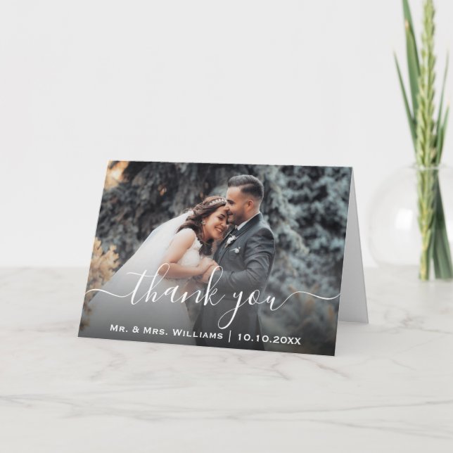 Classic Trendy Chic Wedding Photo Bride And Groom Thank You Card (Front)