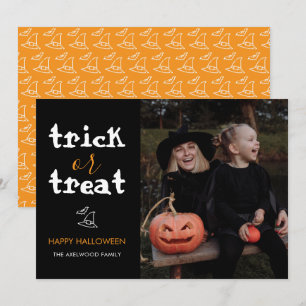 Classic Trick or Treat Halloween Family Photo Holiday Card