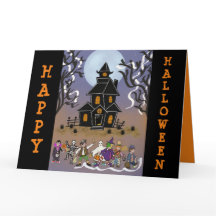 Classic Trick or Treat Scene Folded Greeting Card