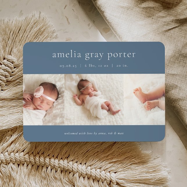 Classic Trio | Photo Collage Birth Announcement (Creator Uploaded)