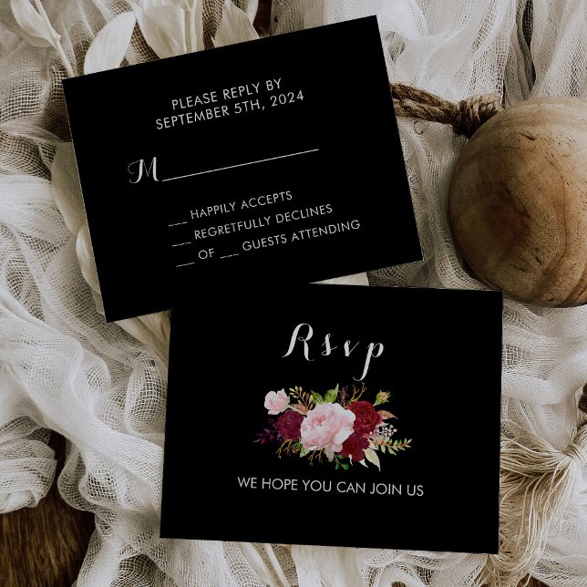 Classic Tropical Black and Burgundy Rsvp Card (Creator Uploaded)