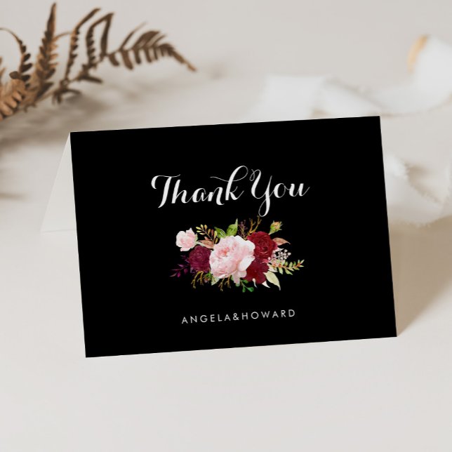 Classic Tropical Black and Burgundy Thank You Card (Creator Uploaded)