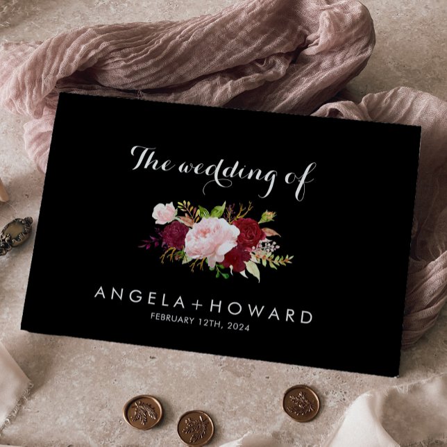 Classic Tropical Black and Burgundy Wedding Guest Book (Creator Uploaded)