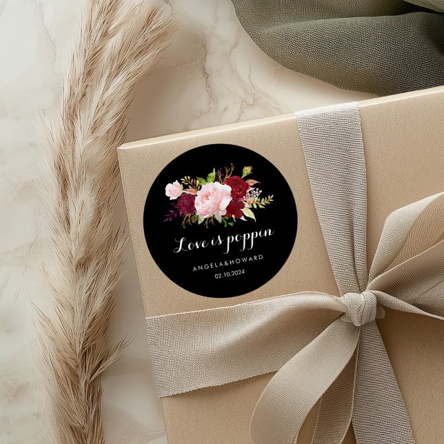 Classic Tropical Black Wedding Love is Poppin Classic Round Sticker (Creator Uploaded)