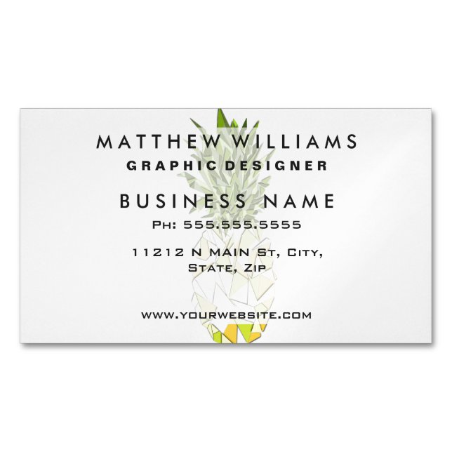 Classic Tropical Geometric Triangles Pineapple Magnetic Business Card (Front)