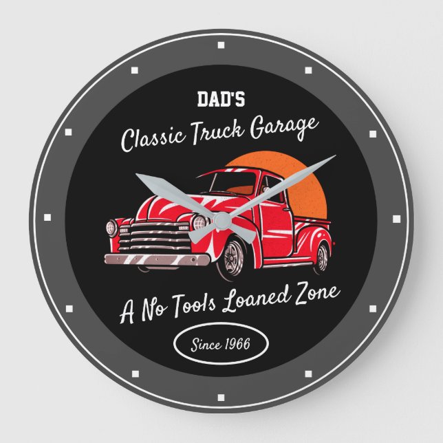Classic Truck Garage Dad's or Any Name Red Chevy  Large Clock (Front)