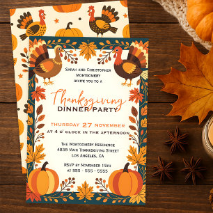 Classic Turkey Fall Harvest Thanksgiving Dinner Invitation