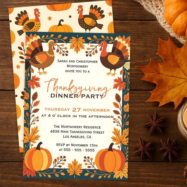 Classic Turkey Fall Harvest Thanksgiving Dinner Invitation (Creator Uploaded)