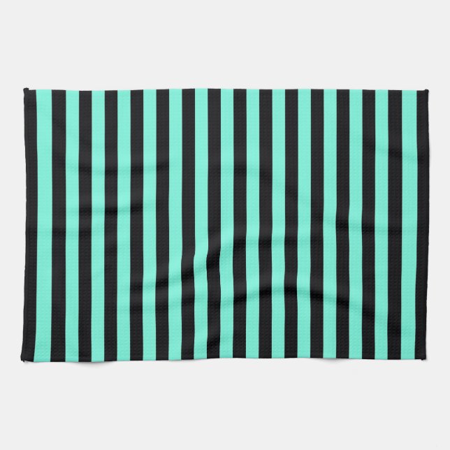 Classic Turquoise and Black Stripe Pattern Tea Towel (Horizontal)