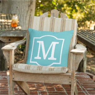 Classic Turquoise Blue Custom Monogram Letter Outdoor Cushion