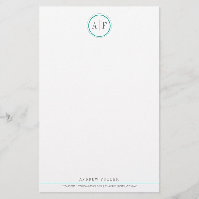 Classic Turquoise Monogrammed Stationery (Front)