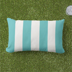 Classic Turquoise White Wide Cabana Stripe Lumbar Cushion