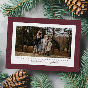 Classic tweed frame simple maroon Christmas photo Holiday Card