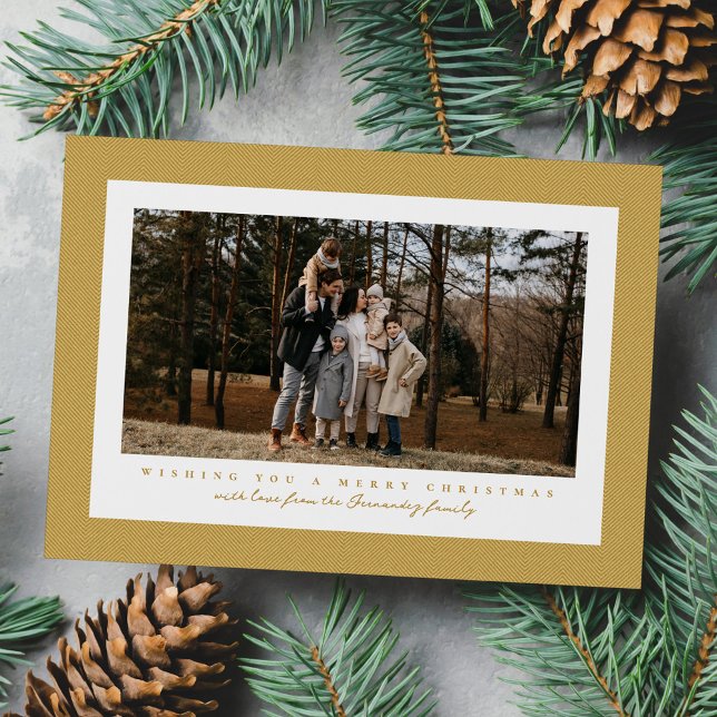 Classic tweed frame yellow gold Christmas photo Holiday Card (Creator Uploaded)