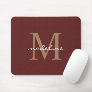 Classic Tweed Red Girly Script Gold Monogram Mouse Pad
