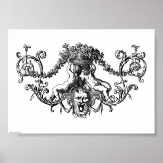 Classic Two Cherubs with Ivy and Flowers Poster