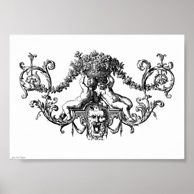 Classic Two Cherubs with Ivy and Flowers Poster (Front)