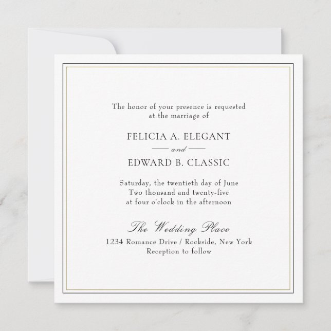 Classic Typographic Square Wedding Invitation (Front)