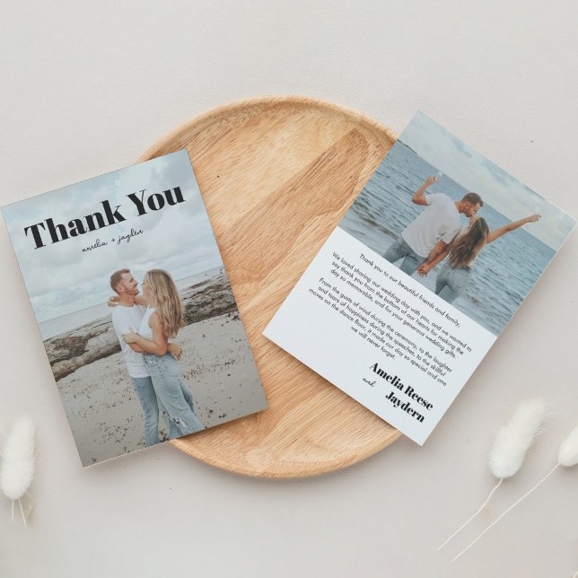 Classic Typography 2 Photo Wedding Thank You Card (Creator Uploaded)