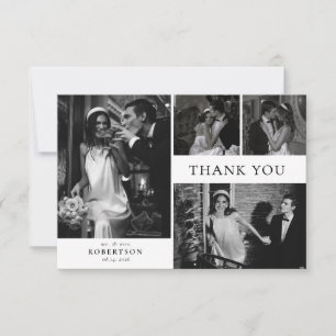 Classic Typography Elegant Photo Collage Wedding Thank You Card