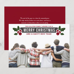 Classic Typography Label Merry Christmas Photo Holiday Card