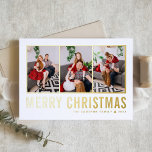 Classic Typography Photo Collage Merry Christmas<br><div class="desc">Merry Christmas! Send your warm wishes this season with this customisable Christmas photo collage card. It features simple typography. Personalise by adding three photos,  names,  year and other details. This modern gold foil Christmas card is available in other colours and cardstock.</div>