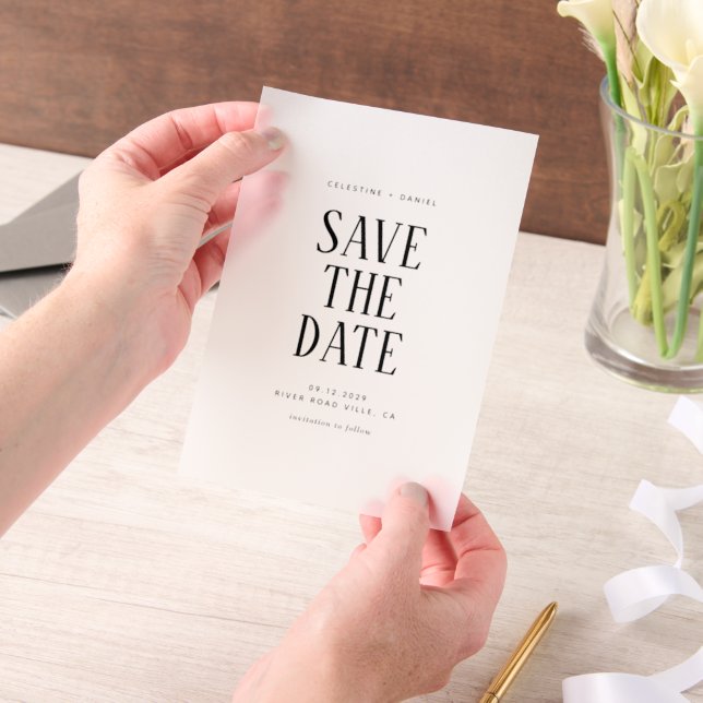 Classic Typography Wedding Save the Date Vellum Invitations (Handheld)