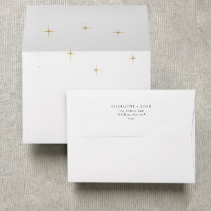 Classic Typography White Gold Stars Wedding Envelope
