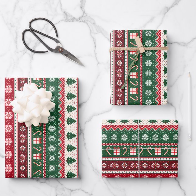 Classic Ugly Christmas Sweater Stripes Wrapping Paper Sheet (Front)