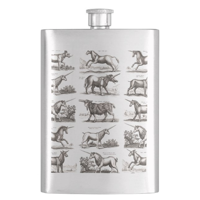 Classic Unicorn Antique Mythical Magical Creature Hip Flask (Front)