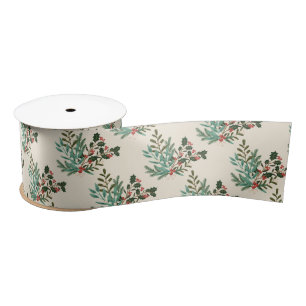 Classic Unique Green Botanical Holiday Christmas Satin Ribbon