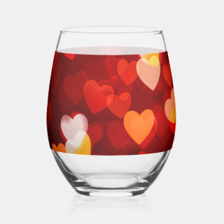 Classic Valentine Romantic Love Heart Pattern Stemless Wine Glass