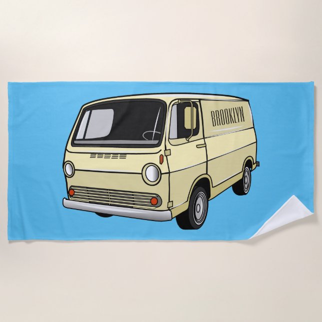 Classic van cartoon illustration beach towel (Front)