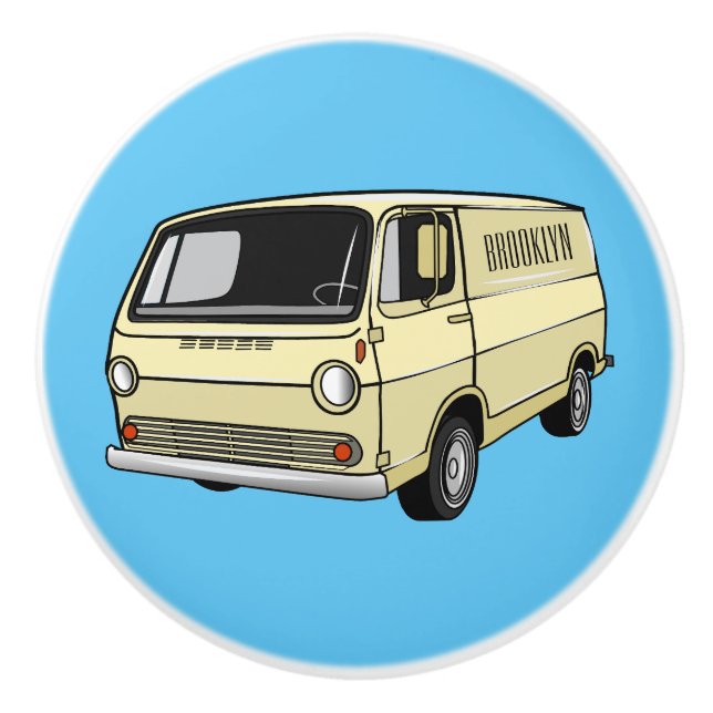 Classic van cartoon illustration ceramic knob (Front)