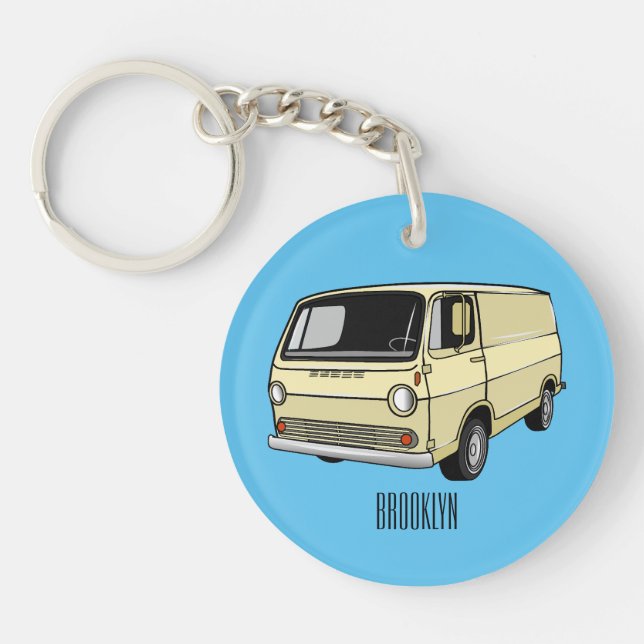 Classic van cartoon illustration key ring (Front)