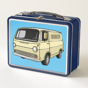 Classic van cartoon illustration metal lunch box